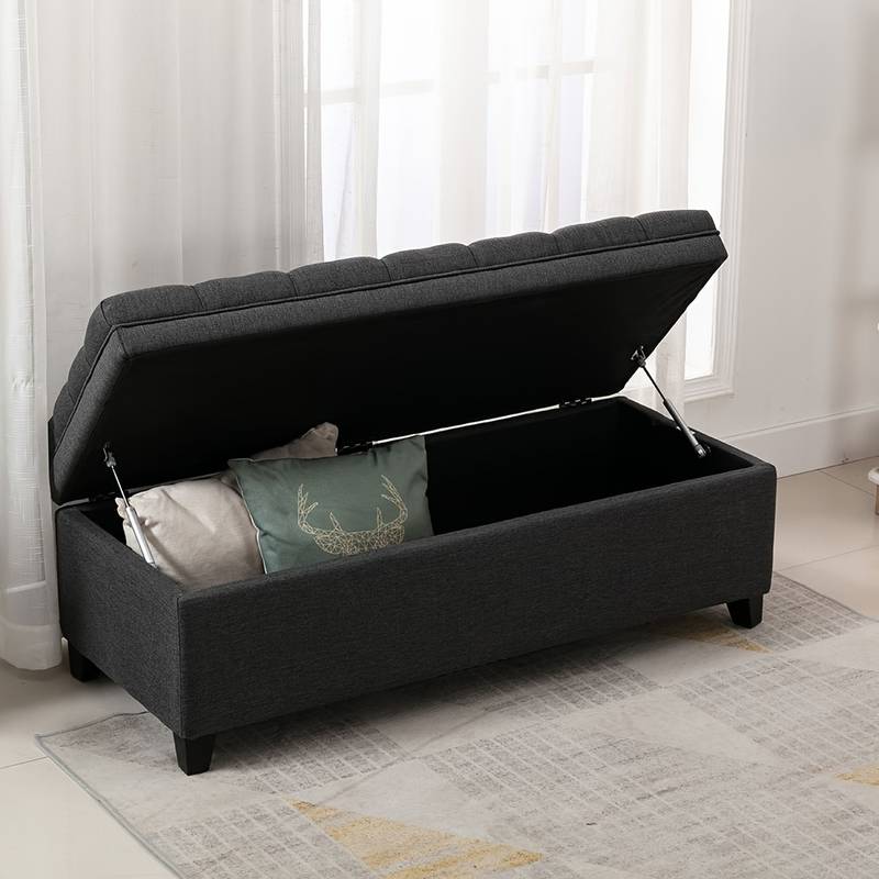 Chesterfield Dark Grey Deep Buttoned Storage Bench Ottoman Footstool Chesterfield