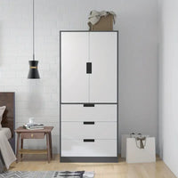 Wardrobe 2 Door Modern Wardrobe with 3 Drawers and Hanging Rod for Bedroom, GREY