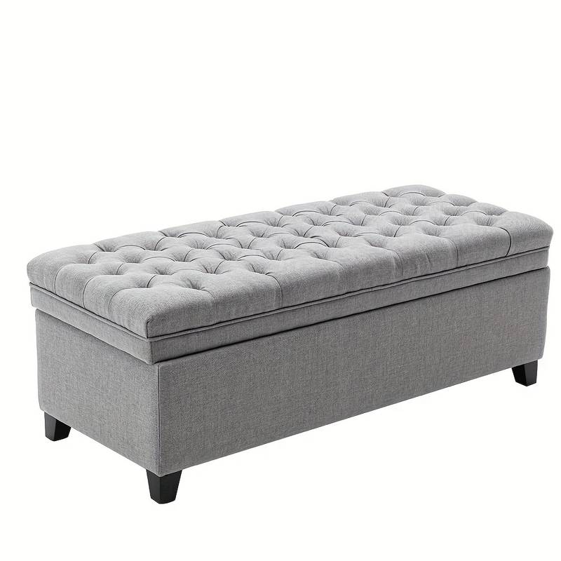 Chesterfield Light Grey Deep Buttoned Storage Bench Ottoman Footstool Chesterfield