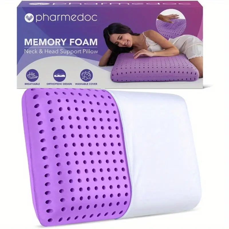 Gel Cooling Memory Foam Bed Rest Pillow, 1 Pack, Ventilated Lilac Dreamer, Reading