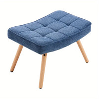 Chesterfield Upholstered Fabric Armchair with Footstool Sofa Fireside Chair Blue