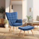 Chesterfield Upholstered Fabric Armchair with Footstool Sofa Fireside Chair Blue