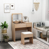 Dressing Table Vanity Table Makeup Desk with Drawer, Vanity Table Set NATURAL WOOD