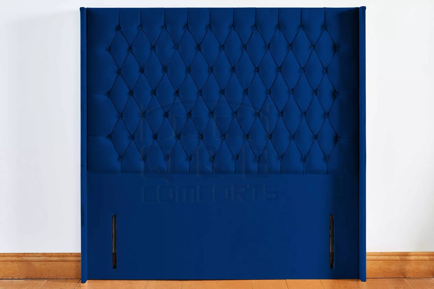 Headboard Winged Chesterfield Floor standing plush velvet fabric 54" BLUE