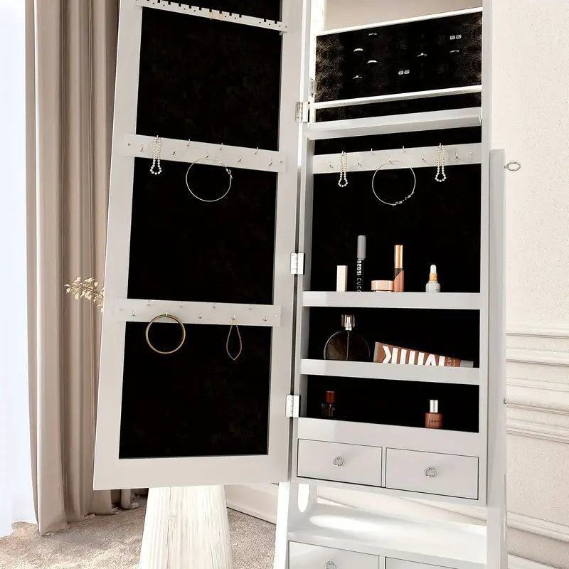 Dressing Table Storage Cabinet With Full Length Mirror, LED Lights - Free Standing