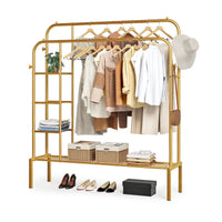 Wardrobe Metal Clothes Rail, Clothes Rack For Bedroom With 2 Rails GOLDEN