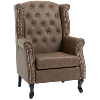 Chesterfield Brown style PU Leather Fireside Chair, Button Tufted Accent Chair