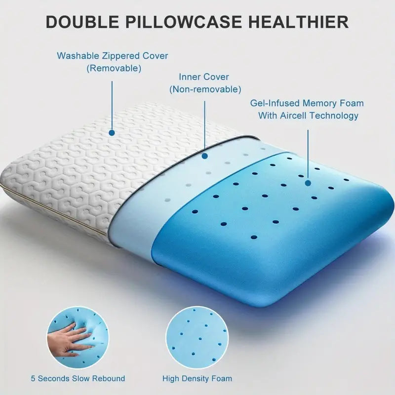 Gel Memory Foam Pillow, Cooling Pillows Bed Pillow for Neck Pain Orthopaedic