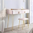 Dressing Table Upholstered Quilted Velvet With 2 Drawers Stool Seat Vanity Pink