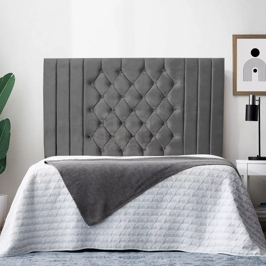 Headboards in Elegant Plush in Kansas Floor standing Peacock fabric, 36" GREY