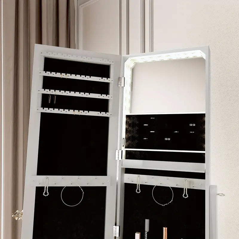 Dressing Table Storage Cabinet With Full Length Mirror, LED Lights - Free Standing