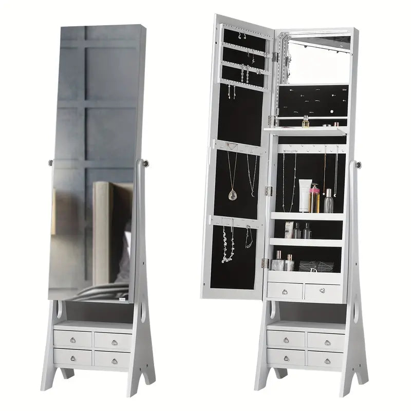 Dressing Table Storage Cabinet With Full Length Mirror, LED Lights - Free Standing