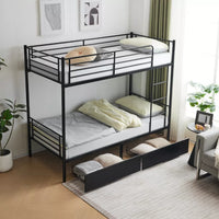 Bunk Bed Frame Loft Sleeper with Two Storage Drawer Ladder Black