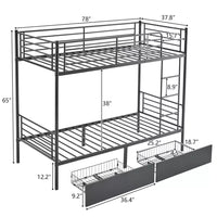 Bunk Bed Frame Loft Sleeper with Two Storage Drawer Ladder Black