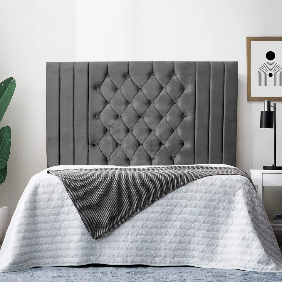 Headboards in Elegant Plush in Kansas Floor standing Peacock fabric, 36" STEEL